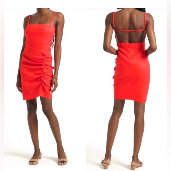 J. Crew Dresses & Skirts - NWOT J. CREW Collection Women's 10 Holiday Red Side Ruched Linen Blend Dress